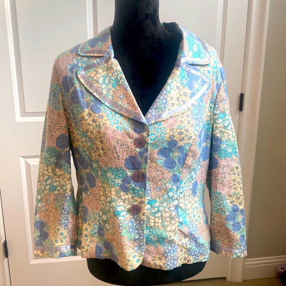 Newport News Jackets & Blazers - Newport News 100% Linen Vintage Granny Chic Floral Suit Jacket